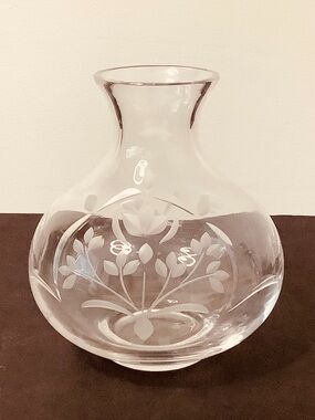 Vintage  Etched Crystal Glass Open Wine Carafe, Decanter, Vase
